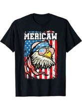 4th of July Merica Shirt Bald Eagle USA Flag Patriotic T-Shirt 180G 100% Cotton Printed Round Neck Short-Sleeve T-Shirt, Gifts for Men Dad Husband Grandpa, S-XXXL, Black