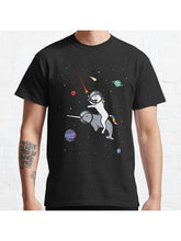 Unicorn Riding Narwhal In Space Classic T-Shirt 100% Cotton, Gifts for Men Dad Husband Grandpa, S-XXXL, Black