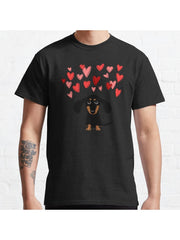 Cute Dachshund Puppy Dog with Valentine Hearts Classic T-Shirt 100% Cotton, Gifts for Men Dad Husband Grandpa, S-XXXL, Black