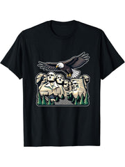 Awesome 4th Of July USA American Bald Eagle Mount Rushmore T-Shirt 180G 100% Cotton Printed Round Neck Short-Sleeve T-Shirt, Gifts for Men Dad Husband Grandpa, S-XXXL, Black