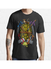 Turtle Family Crest - Full Color Essential T-Shirt 100% Cotton, Gifts for Men Dad Husband Grandpa, S-XXXL, Black