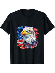 4th Of July Bald Eagle America American Flag USA Patriotic T-Shirt 180G 100% Cotton Printed Round Neck Short-Sleeve T-Shirt, Gifts for Men Dad Husband Grandpa, S-XXXL, Black