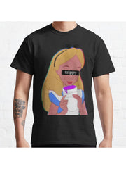 Trippy Alice Classic T-Shirt 100% Cotton, Gifts for Men Dad Husband Grandpa, S-XXXL, Black