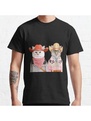 Cowboy Cats Classic T-Shirt 100% Cotton, Gifts for Men Dad Husband Grandpa, S-XXXL, Black