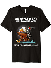 An Apple A Day Keeps Anyone Away American Bald Eagle Funny Premium T-Shirt 180G 100% Cotton Printed Round Neck Short-Sleeve T-Shirt, Gifts for Men Dad Husband Grandpa, S-XXXL, Black