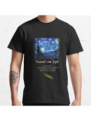 Vincent Van Gogh "Starry Night", Poem/ Quote, Signature. Classic T-Shirt 100% Cotton, Gifts for Men Dad Husband Grandpa, S-XXXL, Black