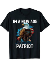 I'm a New Age Patriot USA Flag American Bald Eagle America T-Shirt 180G 100% Cotton Printed Round Neck Short-Sleeve T-Shirt, Gifts for Men Dad Husband Grandpa, S-XXXL, Black