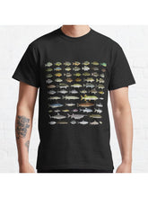 North America Freshwater Fish Group Classic T-Shirt 100% Cotton, Gifts for Men Dad Husband Grandpa, S-XXXL, Black
