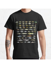 North America Freshwater Fish Group Classic T-Shirt 100% Cotton, Gifts for Men Dad Husband Grandpa, S-XXXL, Black