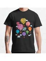 Hot Air Balloon Classic T-Shirt 100% Cotton, Gifts for Men Dad Husband Grandpa, S-XXXL, Black