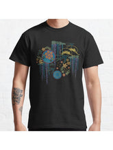 Japanese Garden in Teal Gold Red and Black Classic T-Shirt 100% Cotton, Gifts for Men Dad Husband Grandpa, S-XXXL, Black