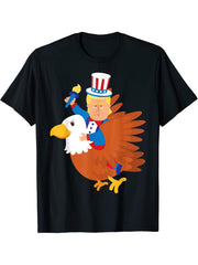 Donald Trump Bald Eagle 4th Of July Merica Bird Lover Gift T-Shirt 180G 100% Cotton Printed Round Neck Short-Sleeve T-Shirt, Gifts for Men Dad Husband Grandpa, S-XXXL, Black