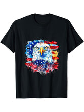 4th Of July Bald Eagle America American Flag USA Patriotic T-Shirt 180G 100% Cotton Printed Round Neck Short-Sleeve T-Shirt, Gifts for Men Dad Husband Grandpa, S-XXXL, Black