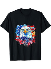 4th Of July Bald Eagle America American Flag USA Patriotic T-Shirt 180G 100% Cotton Printed Round Neck Short-Sleeve T-Shirt, Gifts for Men Dad Husband Grandpa, S-XXXL, Black