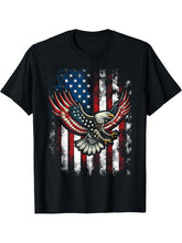 Bald Eagle 4th of July Christmas American Flag Country T-Shirt 180G 100% Cotton Printed Round Neck Short-Sleeve T-Shirt, Gifts for Men Dad Husband Grandpa, S-XXXL, Black