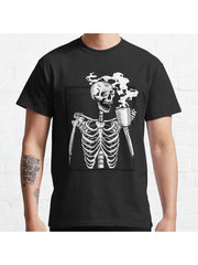 halloween skeleton drinking coffee funny Classic T-Shirt 100% Cotton, Gifts for Men Dad Husband Grandpa, S-XXXL, Black
