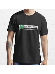 Twin Pines Mall logo (Back to the Future) Essential T-Shirt 100% Cotton, Gifts for Men Dad Husband Grandpa, S-XXXL, Black