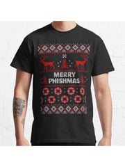 MERRY PHISHMAS Classic T-Shirt 100% Cotton, Gifts for Men Dad Husband Grandpa, S-XXXL, Black