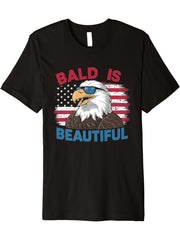 Bald Is Beautiful 4th Of July Cool Bald Eagle Sun Glasses Premium T-Shirt 180G 100% Cotton Printed Round Neck Short-Sleeve T-Shirt, Gifts for Men Dad Husband Grandpa, S-XXXL, Black