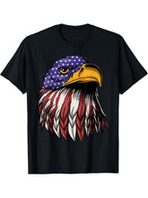 Bald Eagle USA American Flag Patriotic 4th of July T-Shirt 180G 100% Cotton Printed Round Neck Short-Sleeve T-Shirt, Gifts for Men Dad Husband Grandpa, S-XXXL, Black