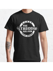 The Stardrop Saloon Pub Logo | Stardew Valley | White Logo Classic T-Shirt 100% Cotton, Gifts for Men Dad Husband Grandpa, S-XXXL, Black