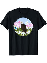 Bald Eagle Summer Flowers Bird Watching Biologist Birder T-Shirt 180G 100% Cotton Printed Round Neck Short-Sleeve T-Shirt, Gifts for Men Dad Husband Grandpa, S-XXXL, Black