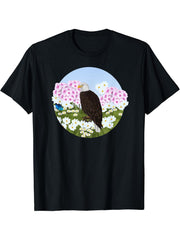 Bald Eagle Summer Flowers Bird Watching Biologist Birder T-Shirt 180G 100% Cotton Printed Round Neck Short-Sleeve T-Shirt, Gifts for Men Dad Husband Grandpa, S-XXXL, Black