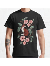 Fox in Cherry Blossoms Classic T-Shirt 100% Cotton, Gifts for Men Dad Husband Grandpa, S-XXXL, Black