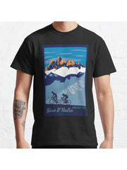Giro D' Italia Retro Passo Dello Stelvio Cycling Poster Classic T-Shirt 100% Cotton, Gifts for Men Dad Husband Grandpa, S-XXXL, Black