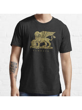 Leone di San Marco of Venezia - Vintage Gold Essential T-Shirt 100% Cotton, Gifts for Men Dad Husband Grandpa, S-XXXL, Black