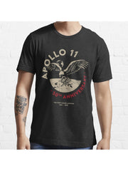Apollo 11 50th Anniversary NASA Moon Landing Essential T-Shirt 100% Cotton, Gifts for Men Dad Husband Grandpa, S-XXXL, Black