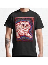 ORANGE CAT : Vintage Louis Wain Abstract Psychedelic Print Classic T-Shirt 100% Cotton, Gifts for Men Dad Husband Grandpa, S-XXXL, Black