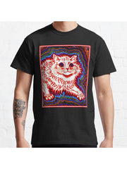 ORANGE CAT : Vintage Louis Wain Abstract Psychedelic Print Classic T-Shirt 100% Cotton, Gifts for Men Dad Husband Grandpa, S-XXXL, Black