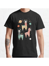 Astronaut Llamas in Space Classic T-Shirt 100% Cotton, Gifts for Men Dad Husband Grandpa, S-XXXL, Black