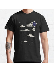 He lives on a cloud in the sky Classic T-Shirt 100% Cotton, Gifts for Men Dad Husband Grandpa, S-XXXL, Black