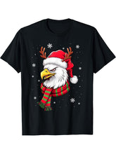 Funny Christmas Eagle Patriotic Bald Eagle With Santa Hat T-Shirt 180G 100% Cotton Printed Round Neck Short-Sleeve T-Shirt, Gifts for Men Dad Husband Grandpa, S-XXXL, Black