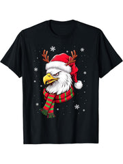 Funny Christmas Eagle Patriotic Bald Eagle With Santa Hat T-Shirt 180G 100% Cotton Printed Round Neck Short-Sleeve T-Shirt, Gifts for Men Dad Husband Grandpa, S-XXXL, Black