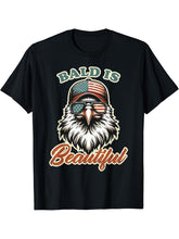 Bald Is Beautiful Independence Day 4th of July America Eagle T-Shirt 180G 100% Cotton Printed Round Neck Short-Sleeve T-Shirt, Gifts for Men Dad Husband Grandpa, S-XXXL, Black