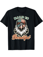 Bald Is Beautiful Independence Day 4th of July America Eagle T-Shirt 180G 100% Cotton Printed Round Neck Short-Sleeve T-Shirt, Gifts for Men Dad Husband Grandpa, S-XXXL, Black
