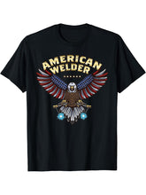 Bald Eagle Welding Torch Cool Patriotic USA American Welder T-Shirt 180G 100% Cotton Printed Round Neck Short-Sleeve T-Shirt, Gifts for Men Dad Husband Grandpa, S-XXXL, Black