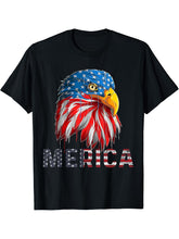 4th Of July Merica Bald Eagle USA Patriotic American Flag T-Shirt 180G 100% Cotton Printed Round Neck Short-Sleeve T-Shirt, Gifts for Men Dad Husband Grandpa, S-XXXL, Black