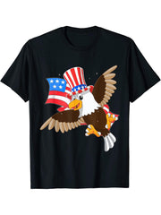4th of July Independence Day Patriotic American Bald Eagle T-Shirt 180G 100% Cotton Printed Round Neck Short-Sleeve T-Shirt, Gifts for Men Dad Husband Grandpa, S-XXXL, Black