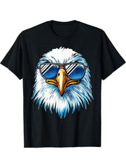 Bald Eagle In Sunglasses Men Women Boy Girl Funny Eagle T-Shirt 180G 100% Cotton Printed Round Neck Short-Sleeve T-Shirt, Gifts for Men Dad Husband Grandpa, S-XXXL, Black