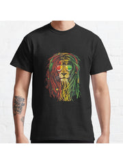 Rasta Lion Art for Reggae Lover Classic T-Shirt 100% Cotton, Gifts for Men Dad Husband Grandpa, S-XXXL, Black