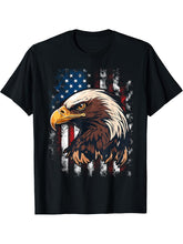 American Flag Bald Eagle Patriotic Red White Blue T-Shirt 180G 100% Cotton Printed Round Neck Short-Sleeve T-Shirt, Gifts for Men Dad Husband Grandpa, S-XXXL, Black