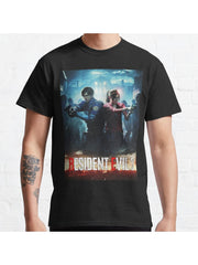 RESIDENT EVIL 2 REMAKE - LEON & CLAIRE Classic T-Shirt 100% Cotton, Gifts for Men Dad Husband Grandpa, S-XXXL, Black