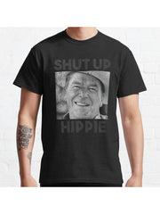 Shut Up Hippie Classic T-Shirt 100% Cotton, Gifts for Men Dad Husband Grandpa, S-XXXL, Black