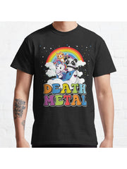 Funny Death Metal Animals Cute Unicorn Rainbow Classic T-Shirt 100% Cotton, Gifts for Men Dad Husband Grandpa, S-XXXL, Black