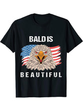 4th of July Bald Is Beautiful Eagle Patriotic American Tees T-Shirt 180G 100% Cotton Printed Round Neck Short-Sleeve T-Shirt, Gifts for Men Dad Husband Grandpa, S-XXXL, Black