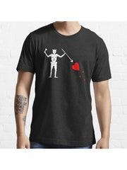 Edward Teach Pirate Flag Essential T-Shirt 100% Cotton, Gifts for Men Dad Husband Grandpa, S-XXXL, Black